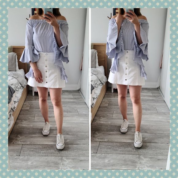 SHEIN Striped Off-The-Shoulder Blouse‎ - Picture 1 of 5